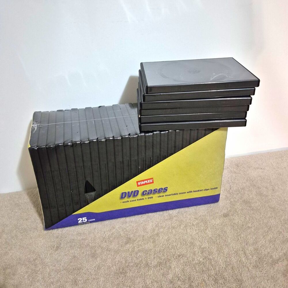 Staples 25-Pack Black Tall DVD Case Rigid Plastic for DVD & Blu-ray MPN 1514343